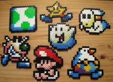 7x Yoshi's Island Nintendo Hama perler bead pixel art: Baby Mario, Boo, Puffin