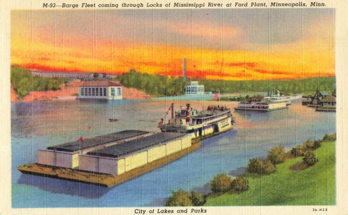 Postcard barge fleet locks - barge,