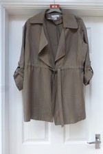 Primark Ladies Khaki Green Tie Waist Jacket With Roll Back Sleeves -  Size 8