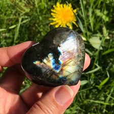 Labradorite Gold Purple Blue Flash Heart Carving Stone Crystal