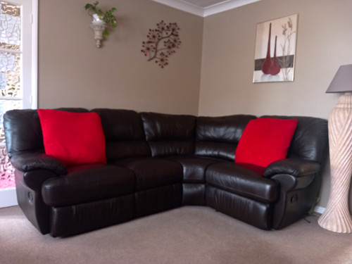 Brown leather corner sofa with - brown,