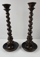 Antique Wood Barley Twist Candle Sticks-a pair
