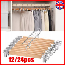12/24 PCS Wooden Trouser Skirt Hangers With Metal Clips Coat Clothes Hangers