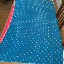 Piece Of Turquoise Silk Feel Fabric With White Flowers 110cm X 75cm