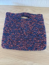Small Blue And Burgundy Unlined Hand Crochet Bag 10 X 7 Inch Square