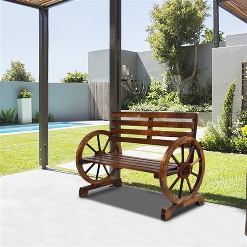 Carbonized wooden wheel - wooden, bench
