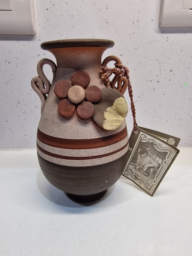 Vtg terracotta hand made vase - ,