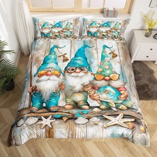 Ocean Theme Gnome Duvet Cover Set Queen Size,Starfish Shell Bedding Set 3Pcs ...
