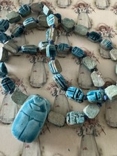 Costume Jewellery Scarab Beetle Pendant Blue Bead Necklace