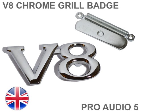 Grill badge chrome metal - v8,