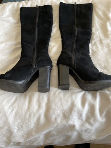 Women black knee high boots - black,