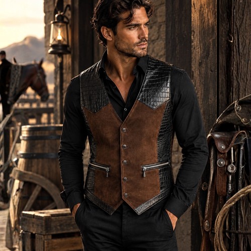 Men leather vest - leather, vest,