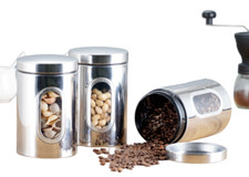 Set of 3 Tea Coffee Sugar Storage Tins Canisters set Airtight Round Jars Steel