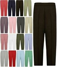 Womens 3/4 Length Stretch Elasticated Waist Trousers Ladies Capri Cropped Pants