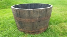 LARGE OAK HALF WHISKY BARREL - ICE BUCKET FISH POND LILLY WATER FEATURE POT TUB 