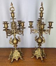 Candelabra Antique Ornate Brass Five-Arm Pair Elegant Detailing LOT 4064