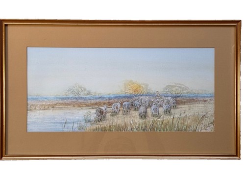 Shepherd with sheep signed - shepherd,