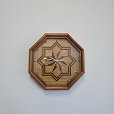 Vintage Wooden Wallclock, Handmade Hexagon Clock Lovely Heavy Item Working 