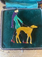 Butler and Wilson Woman Walking Greyhound Dog Vintage Collection Brooch Signed