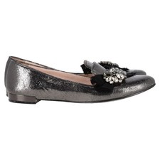 Miu Miu by Prada Jeweled Ballet Flats in Metallic Grey Leather