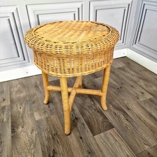 Vintage Round Cane Table Rattan Wicker Side Occasional Boho Tiki - Conservatory?