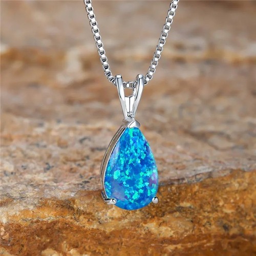 White opal stone pendant - white,