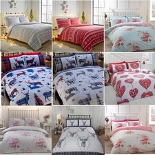 Flannelette Brushed Cotton Duvet Cover + Pillow Case Quilt Bedding Bed Linen Set