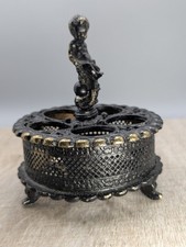 Vintage Vanity Lipstick Holder Metal filigree Featuring A Cherub 