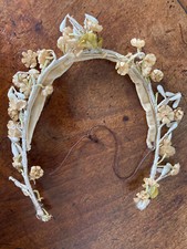 Vintage Wedding Tiara Hand Made Flowers Leaves & Velvet Headband Headress c 1950