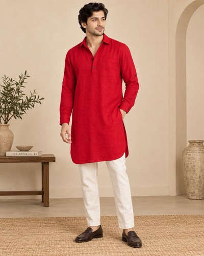 Men red traditional kurta - men’s,