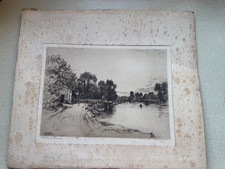 Antique original pair of etchings by John Fullwood around Walton on Thames