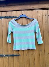 NEXT Hourglass Top Blouse T-Shirt Gypsy Striped Boat Off Shoulder Grey Green 12