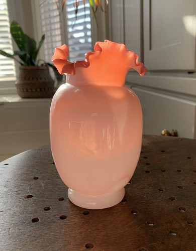 Pink blown milk glass ruffle - pink, milk-glass