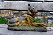 Antique Art Deco Plaster / Chalk Dog Figurine German Shepherd Alsation Display