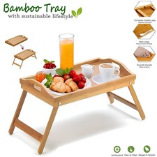 Bamboo Tray Wooden Bed Tray With Handles Folding Leg Serving Breakfast Lap Table