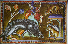 Postcard Aberdeen Bestiary Wolf Approaches Sheep While Shepherd Sleeps 12th c.