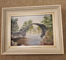 Vintage Original Framed Oil Painting  Signed Carrbridge packhorse bridge 8.5x10"
