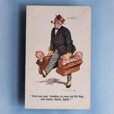 Comic Postcard 1917 Donald McGill Pack Up Your Troubles Kit Bag Pipe Triplets