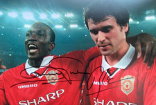 Roy Keane & Dwight Yorke Hand Signed Man Utd Legends 1999 Dual Photo With COA