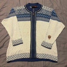 Windfjord Fairisle Cardigan M Blue White Full Zip Nordic Apres Ski Vintage Knit
