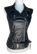 Miss sixty Black Leather Biker Vest- Small