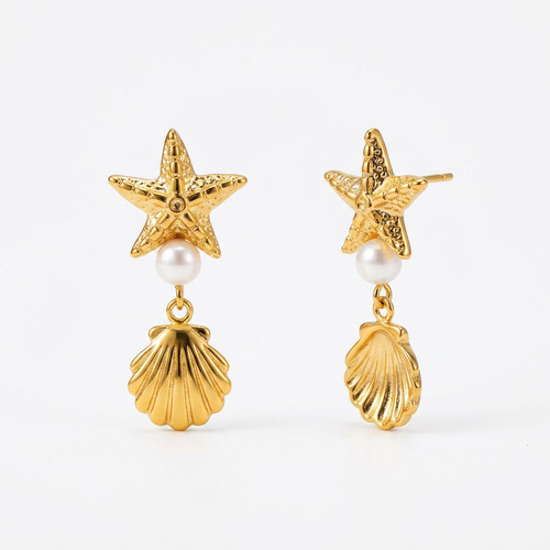 18k gold starfish pearl - starfish,