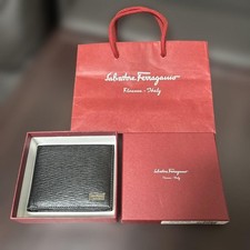 Salvatore Ferragamo New Unused Wallet Bifold Black Leather Unisex With Box Italy