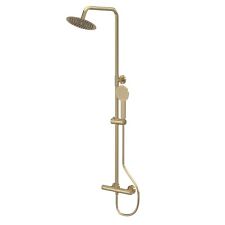 Nuie Gold Thermostatic Shower Bar Valve Rigid Riser Kit & Handset Brushed Brass