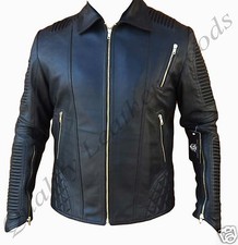 MEN ELITE 80'S VINTAGE LEATHER JACKET BIKER QUILTED ROCK PUNK LARGE