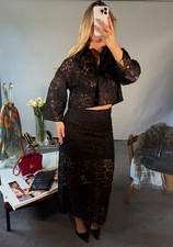 ZARA Lace Co-Ord UK M/L Black Long Skirt & Cropped Jacket