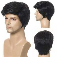 Wig Short Black Male Straight Synthetic Wig for Men Hair Fleeciness Toupee Wigs!