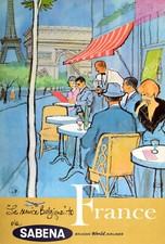 Vintage Airline Poster Paris 1950s French Cafe Sabena Airways Ad ART PRINT A3 A4