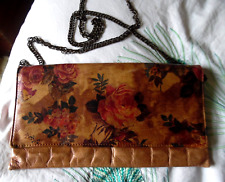 Etui - London - Tan Leather small shoulder bag printed with roses