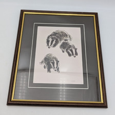 KYFFIN WILLIAMS  PRINT ON CARD SKETCH OF BADGERS FRAMED BY WELSH FRAMER